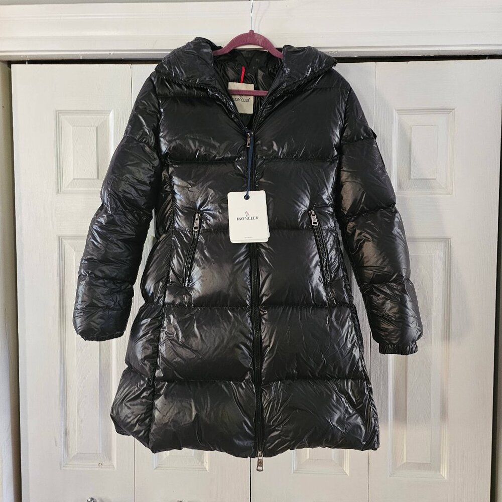 NWT Moncler Black Glements Hooded Quilted Shell Down Jacket Size 2